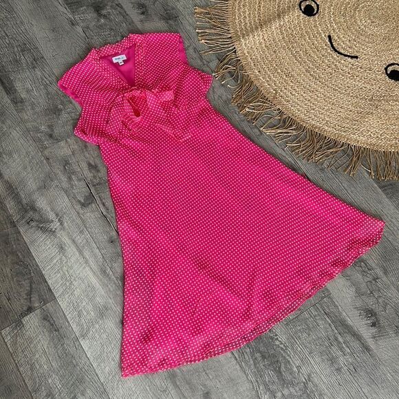 Mini maternity 100% silk summer dress pink polka dots Sz Large - Picture 10 of 15